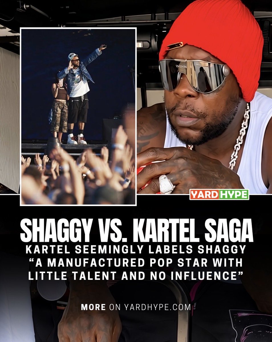 YardHype's tweet photo. Shaggy vs. Kartel saga continues as Kartel seemingly labels Shaggy “a manufactured pop star with little talent and no influence.” https://t.co/RhRcicPNL8
