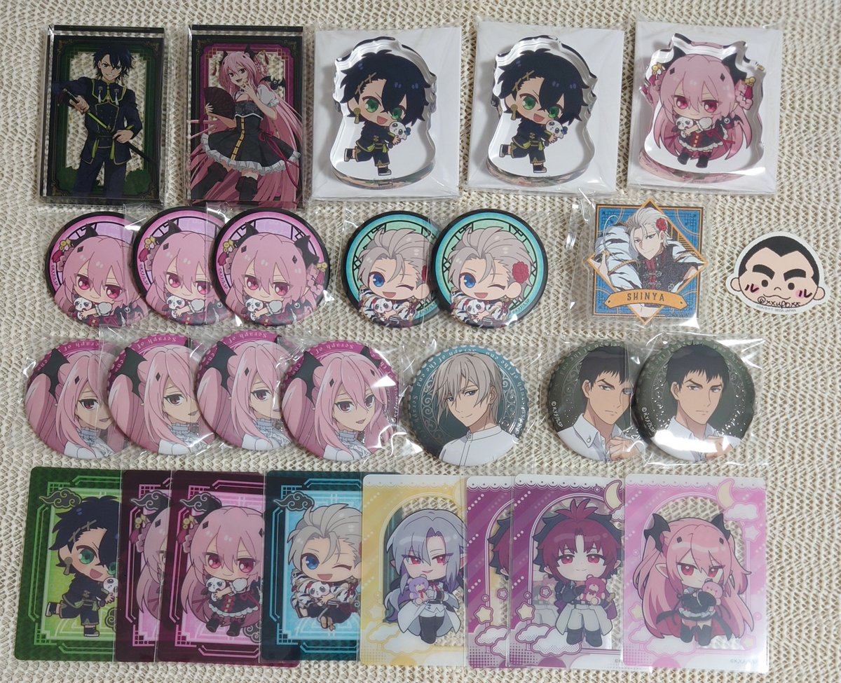 xxupoxx's tweet photo. 【交換譲渡】終わりのセラフ 缶バッジ アクリルブロック クリアカード メディコス アニメガソフマップ

譲) 優一郎、深夜、暮人、クルル、フェリド、クローリー

求) 同異種 ミカエラ or 定価

よろしくお願いいたします。 https://t.co/opq7OTtLW2