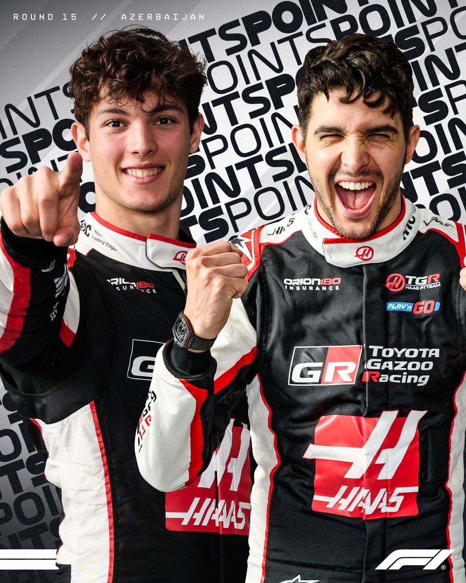 F1's tweet photo. D O U B L E ✌️ P O I N T S 

P8 Esteban
P9 Ollie

#F1 #AzerbaijanGP https://t.co/sqea3dcjH4
