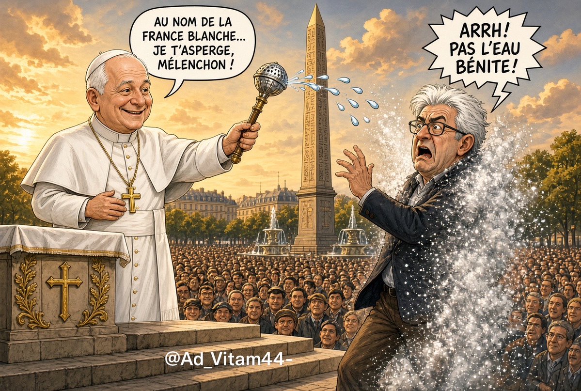 Ad_Vitam44_'s tweet photo. Le pape place de la Concorde
Miracle immédiat : pas de melechon PAS  de gauchiste, PAS  de drapeau palo, PAS  de violence.
+ de 600 000 personnes, zéro casse, zéro keffieh. 
« L’eau bénite, ça désinfecte mieux que les lacrymo. Amen. » https://t.co/X4FSgYVBqf