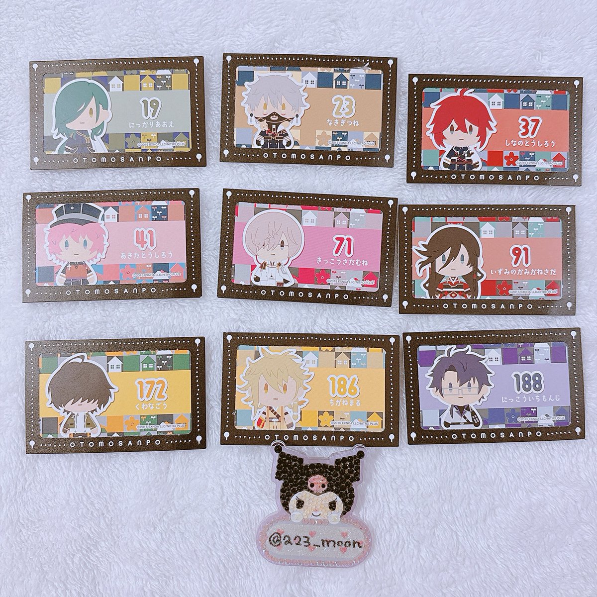 a23_moon's tweet photo. 〖 交換 〗 フリューくじ 刀剣乱舞 御供散歩 ぽちくじ その2 半券 

譲 ✧ 青江 鳴狐 信濃 秋田 亀甲 和泉守 桑名 治金丸 日光
※ 鳴狐に傷あり

求 ✧ 三日月 大慶 各1 > 加州

郵送のみになります。
初回はプロカの確認をお願い致します。
検索からでもお気軽にお声���けください。 https://t.co/2VlBWiM4FE