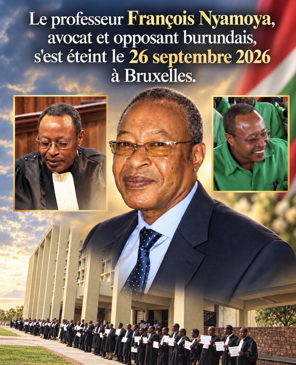 guykarema's tweet photo. ✝️ 🇧🇮 𝗟𝗲 𝗽𝗿𝗼𝗳𝗲𝘀𝘀𝗲𝘂𝗿 𝗙𝗿𝗮𝗻ç𝗼𝗶𝘀 𝗡𝘆𝗮𝗺𝗼𝘆𝗮, 𝗮𝘃𝗼𝗰𝗮𝘁 𝗲𝘁 𝗼𝗽𝗽𝗼𝘀𝗮𝗻𝘁 𝗯𝘂𝗿𝘂𝗻𝗱𝗮𝗶𝘀, 𝘀'𝗲𝘀𝘁 é𝘁𝗲𝗶𝗻𝘁 𝗹𝗲 26 𝘀𝗲𝗽𝘁𝗲𝗺𝗯𝗿𝗲 2026 à 𝗕𝗿𝘂𝘅𝗲𝗹𝗹𝗲𝘀

Figure respectée du barreau de Bujumbura, il avait fait de sa robe d'avocat un instrument de défense de l'État de droit. Tout au long de sa carrière, il se tint aux côtés des personnes visées par le pouvoir et des voix critiques confrontées à la répression. Il assura notamment la défense de la Radio publique africaine (RPA), média indépendant souvent en conflit avec les autorités, ainsi que du journaliste Bob Rugurika, qui en prendrait plus tard la direction.

Ce combat le conduisit vers l'engagement politique. Membre influent du Mouvement pour la solidarité et la démocratie (MSD), dont il fut porte-parole, secrétaire général et vice-président, il compta parmi les personnalités de premier plan de l'opposition burundaise au cours des années 2010.

En septembre 2010, après avoir réclamé à la radio le départ du chef des services de renseignement, il fut poursuivi pour diffamation et emprisonné. Moins d'un an plus tard, en juillet 2011, il fut de nouveau arrêté pour une prétendue subornation de témoins dans une affaire remontant à 2003, alors que ses avocats et plusieurs organisations de défense des droits humains soulignaient que les faits étaient prescrits. Bien qu'un tribunal eût ordonné sa remise en liberté, il resta détenu.

Son incarcération suscita une forte mobilisation de la profession. Près de soixante-dix avocats burundais tinrent un sit-in devant la cour d'appel de Bujumbura pour dénoncer une détention qu'ils jugeaient arbitraire, et le Groupe de travail des Nations unies sur la détention arbitraire se saisit de son cas. Libéré en février 2012, il attribua sa sortie de prison aux pressions de la communauté internationale, en particulier de l'Union européenne.

Après la crise politique de 2015 et la répression qui s'ensuivit, il poursuivit son engagement depuis l'exil. Au sein du CNARED, plateforme regroupant plusieurs mouvements d'opposition, il fut chargé des négociations politiques. En 2021, alors qu'il résidait au Rwanda, la justice burundaise émit un mandat d'arrêt à son encontre, dans une procédure visant plusieurs figures de l'opposition en exil.

Avec sa disparition, le Burundi perd l'un de ses avocats les plus engagés et l'une des voix les plus constantes de la défense des libertés fondamentales. Son parcours restera associé à la lutte pour la justice, les droits humains et le pluralisme politique dans son pays.