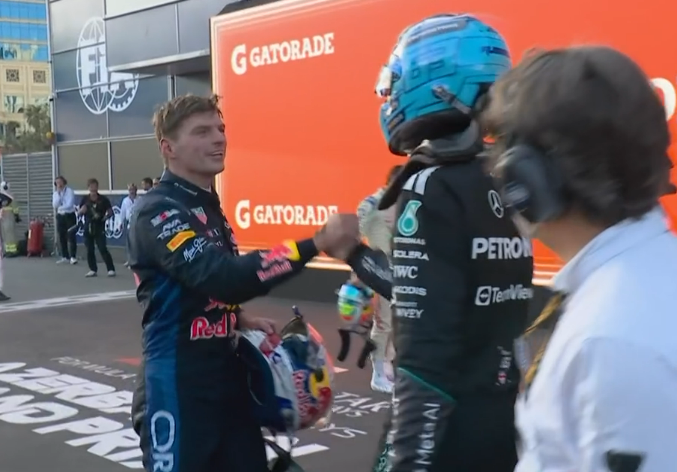 SCUDERIAFEMBOY's tweet photo. max congratulating george post race :) https://t.co/E3W2ouuZfT