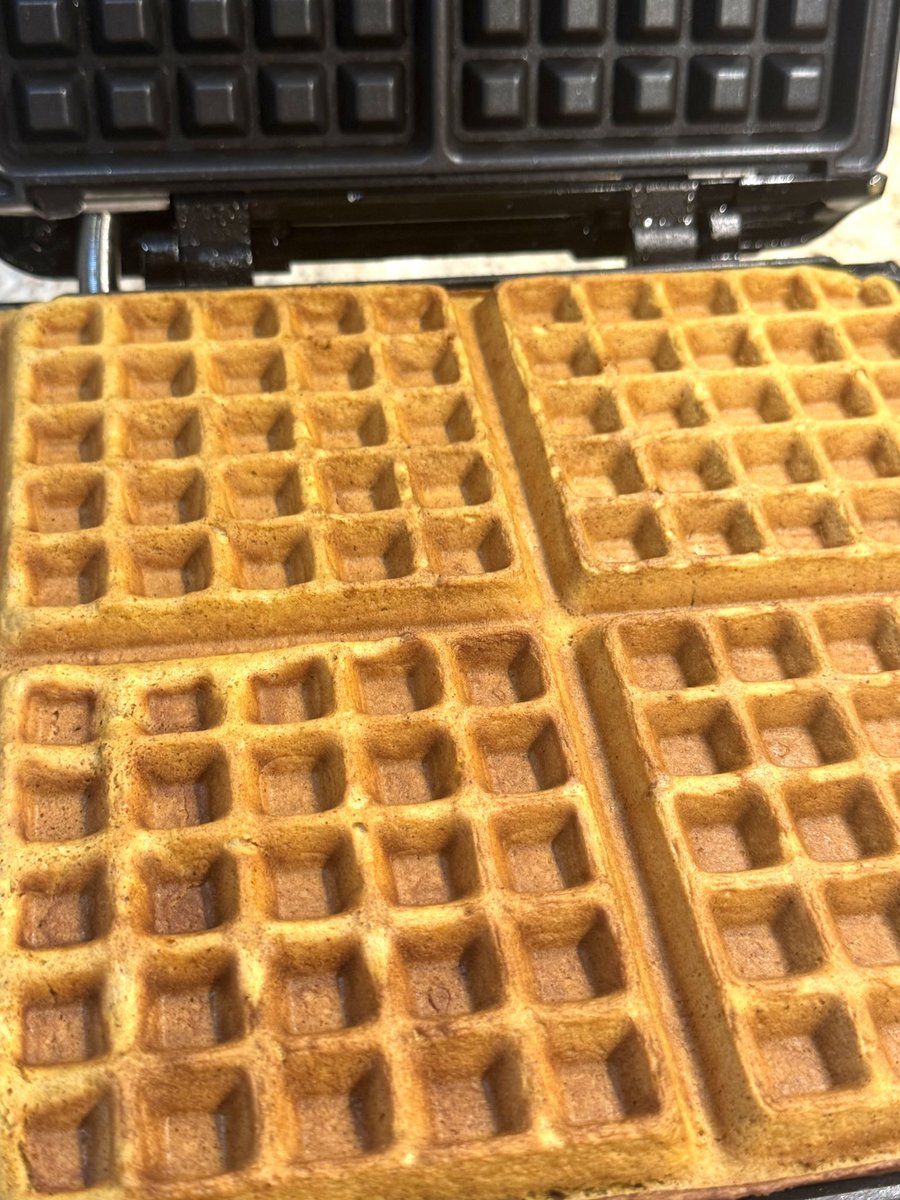 ErinnFL's tweet photo. Went heavy on the spice. Pumpkin pie waffles à la mode for breakfast. https://t.co/o0bENenBXD