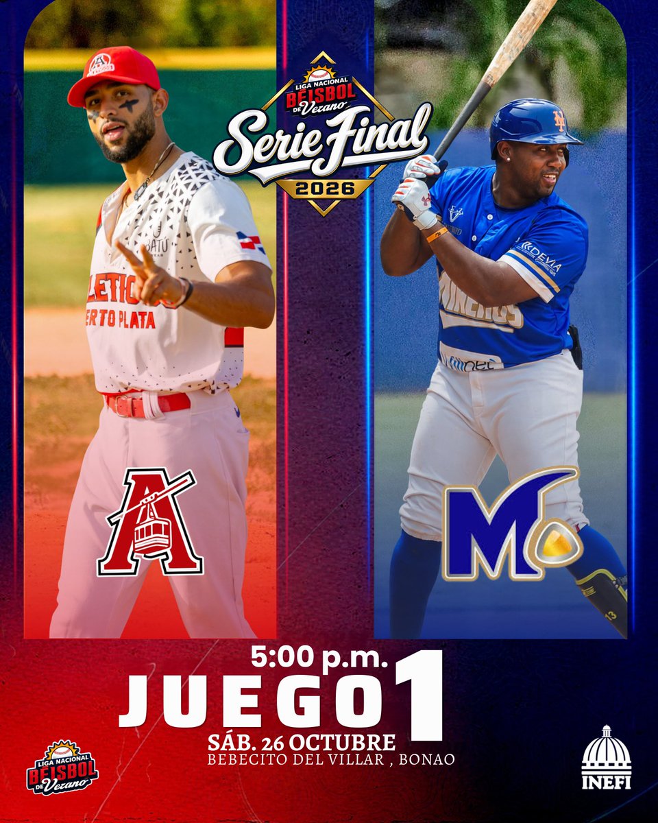 LigaDeVeranoRD's tweet photo. Solo uno puede ser el campeón y esta tarde inicia la disputa por ese derecho. La #FinalDelVerano arranca en Bonao, ¡No te lo pierdas!
#LigaDeVeranoRD
#ElFuturoEsAhora ✅ https://t.co/tD8rJYONyc