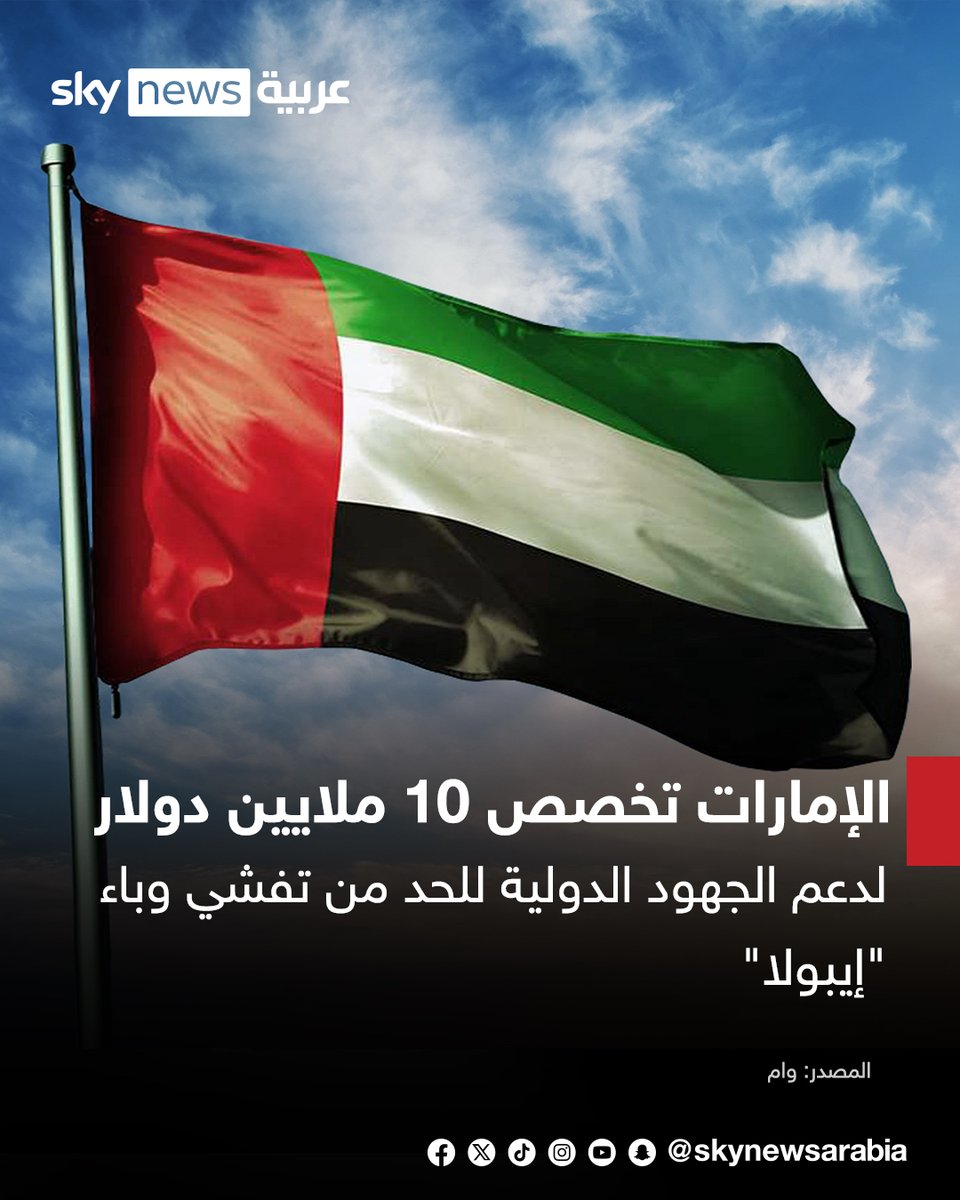 skynewsarabia's tweet photo. دولة #الإمارات تخصص 10 ملايين دولار لدعم الجهود الدولية للحد من تفشي وباء "إيبولا"، وتعزيز قدرات الاستجابة الصحية في المناطق المتضررة

#سوشال_سكاي https://t.co/g5Ha6UeJ6E