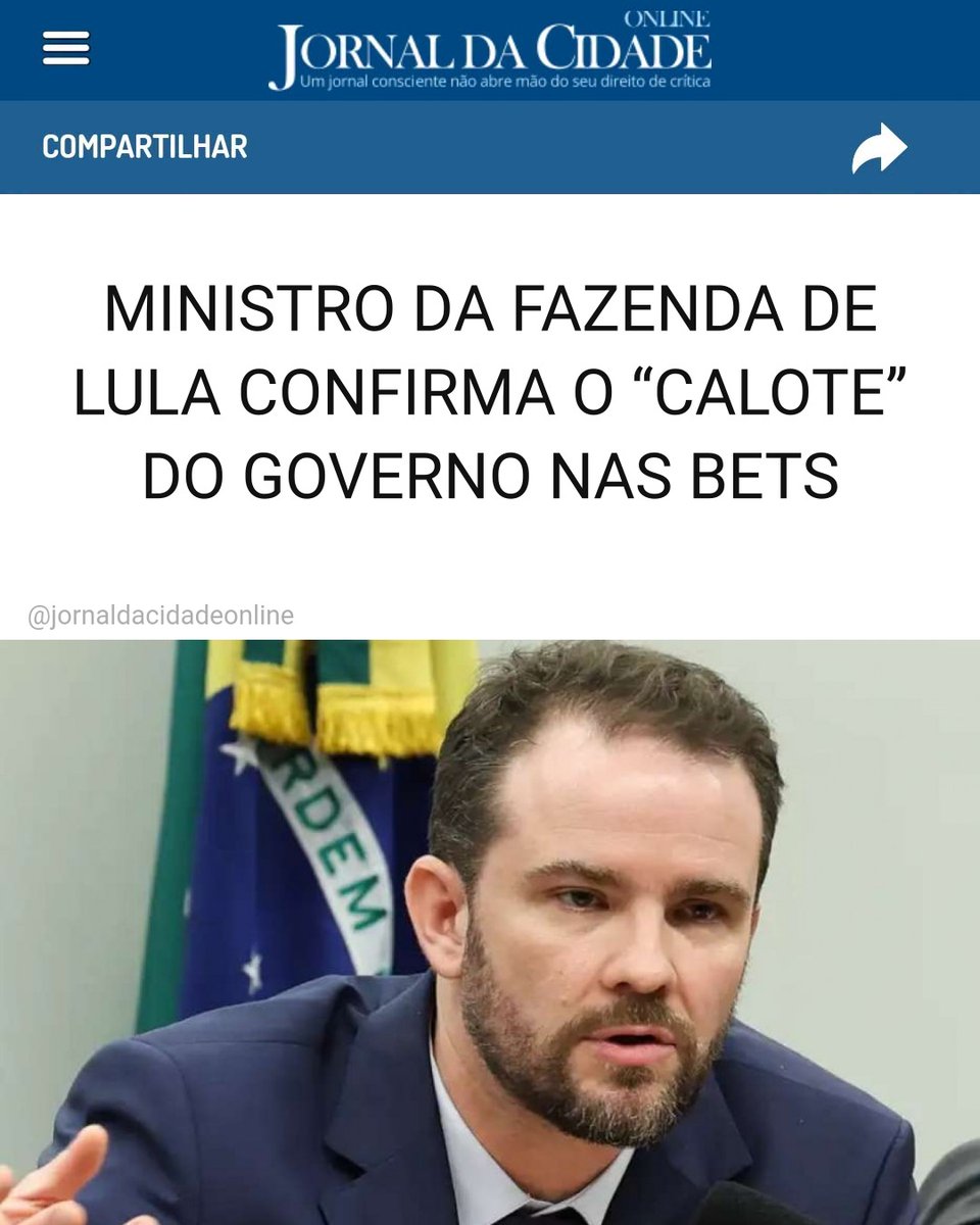 JornalDaCidadeO's tweet photo. MINISTRO DA FAZENDA DE LULA CONFIRMA O “CALOTE” DO GOVERNO NAS BETS

Empresas de apostas ameaçam recorrer à Justiça para recuperar os cerca de R$ 2,5 bilhões pagos ao governo em outorgas após Lula (PT) proibir a operação das bets no Brasil.

Nesta sexta-feira (25), o ministro da Fazenda, Dario Durigan, afirmou que a União não devolverá os valores.

A medida provisória entrou em vigor com a publicação do texto, mas ainda precisa ser aprovada pelo Congresso em até 120 dias.

Desde a regulamentação do mercado, 85 empresas receberam autorização para operar, cada uma mediante pagamento de R$ 30 milhões. As outorgas tinham validade de cinco anos e resultaram em R$ 2,55 bilhões para os cofres públicos.

Durigan disse que não haverá ressarcimento porque as autorizações tinham caráter precário.

"A outorga foi uma contraprestação feita naquele momento por uma autorização que tem por natureza precária viabilizar a autorização dessas empresas. Portanto, não haverá devolução das outorgas. Seguiremos apurando, em outras frentes, o que é devido ao apostador e mesmo outros danos que foram causados para a sociedade."

Matéria do Jornal da Cidade Online