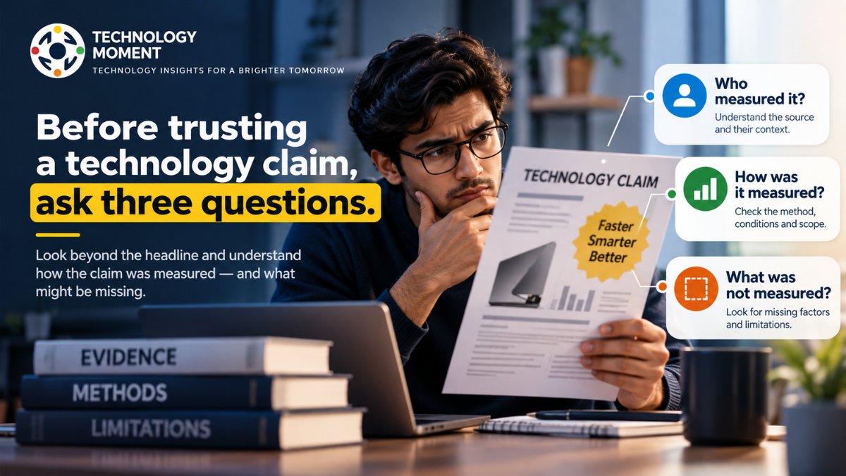 TechMomentHQ's tweet photo. Technology claims deserve scrutiny, not blind trust. Ask three questions: Who measured it? How was it measured? What wasn’t measured? The answers can reveal what the headline leaves out.
https://t.co/BXiLF3SYCR
#TechnologyMoment #Tech #AI #TechNews #DigitalLiteracy https://t.co/nntpa03WaC