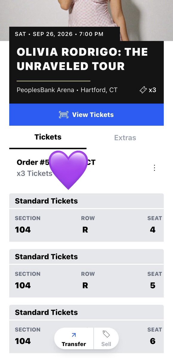 MorisNene's tweet photo. SELLING OLIVIA RODRIGO TICKETS AT PeoplesBank Arena Hartford, CT FOR TONIGHT (9/26)
$150 each ticket.

#oliviarodrigo #OliviaRodrigoTour #hartford #peoplesbankarena https://t.co/JtlseGkbSP