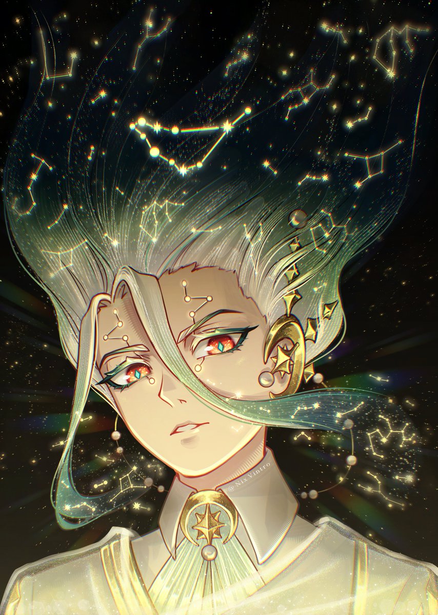 NixVintro's tweet photo. Day 5: Constellations 💫
Am using back my Moon Guardian AU for this cause am proud of my design 🤩

#sengenfashionweek #DrSTONE #千ゲ https://t.co/wsfnagTVKF