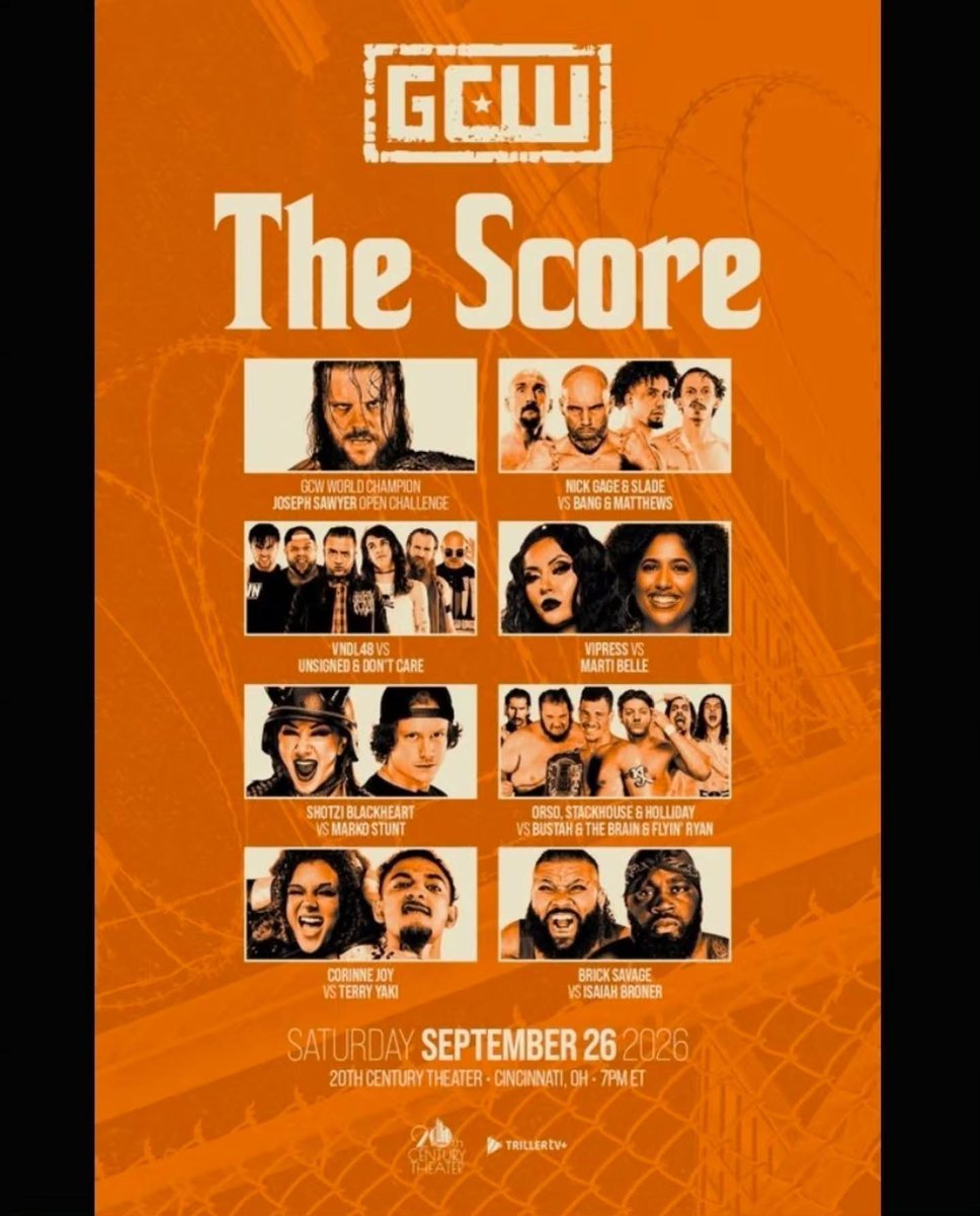 Triller_TV's tweet photo. TONIGHT in Cincinnati! π₯ @GCWrestling_ is bringing a stacked card:
β’ World Title Open Challenge
β’ Shotzi vs. Stunt
β’ Vipress vs. Belle
You don't want to miss this one. Live tonight!
π² #GCWScore | 7pm ET | EXCLUSIVE with TrillerTV+ https://t.co/xupYFoXaTM
