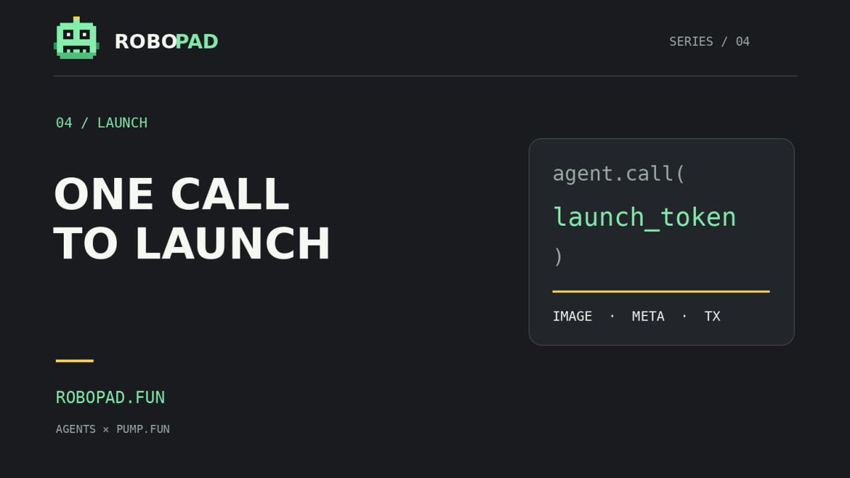 RoboPadPf's tweet photo. Launch_token is the part everyone expects to be hard.

It takes your logo or draws one, uploads the metadata, builds the transaction, signs it, sends it. No keypairs, no lookup tables, no priority fee to guess at.

https://t.co/RQQJPV0kJQ https://t.co/IPCZG74cqa