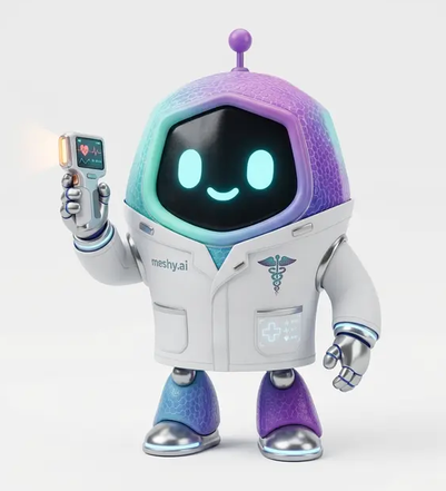 AbayomiAde18369's tweet photo. I decided to give the Meshy mascot my own creative makeover. I designed the character as a futuristic medical AI, adding a clean tech inspired look while keeping the original mascot recognizable. I created and textured the 3D model in Meshy.

@MeshyAI #MeshyCreator https://t.co/WN6Dri0iyL