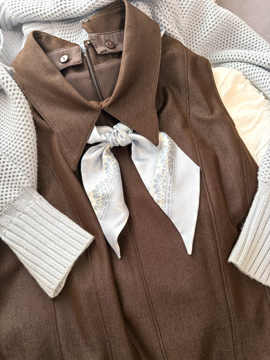 Ebiiino1's tweet photo. Aiméine有楽町POPUPでゲットしたブラウンのワンピ♡
既にヘビロテしまくっていて、買って大正解でした🐶🫶🏻

手持ちのブルーのカーデ、スカーフとベストマッチ🩵🤎 https://t.co/FBJot3MzCy