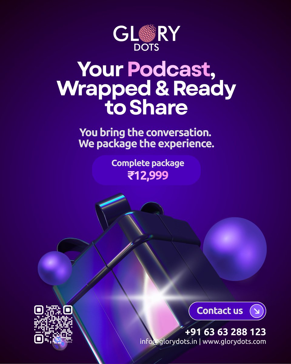 GloryDots's tweet photo. Your Podcast, Wrapped &amp; Ready to Share!

You bring the conversation. Glorydots packages the experience. 

From recording to a polished, share-ready podcast — get the complete package for just ₹12,999!

Connect with Glorydots today!+91 63632 88123 | https://t.co/H1zM02GPJC https://t.co/WBlYrXOC38