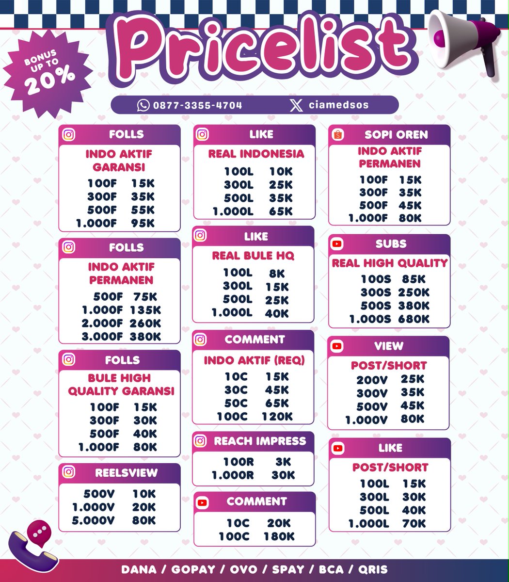 ofcaake's tweet photo. MALAM OPEN ORDER WA DIBIO😍💗
FAST ON WA TESTI 6.000++

WTS WTB jual followers ig indo garansi permanen folls instagram tambah follower tiktok tt shopee youtube fb pro linkedin threads upfoll like view fyp mura sosmed share save buzzer komentar real akun indonesia aktif zonauang~ https://t.co/3PsYU6qBLL