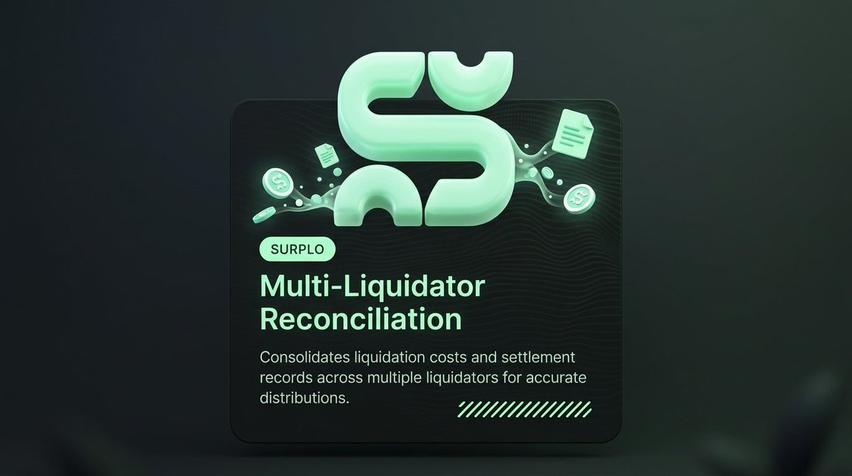 OpenSurplo's tweet photo. Multiple liquidators can create multiple settlement records.

Surplo brings liquidation costs and settlement data together, reconciling the records across liquidators to determine the distributable surplus with greater consistency. https://t.co/arWb043C6F