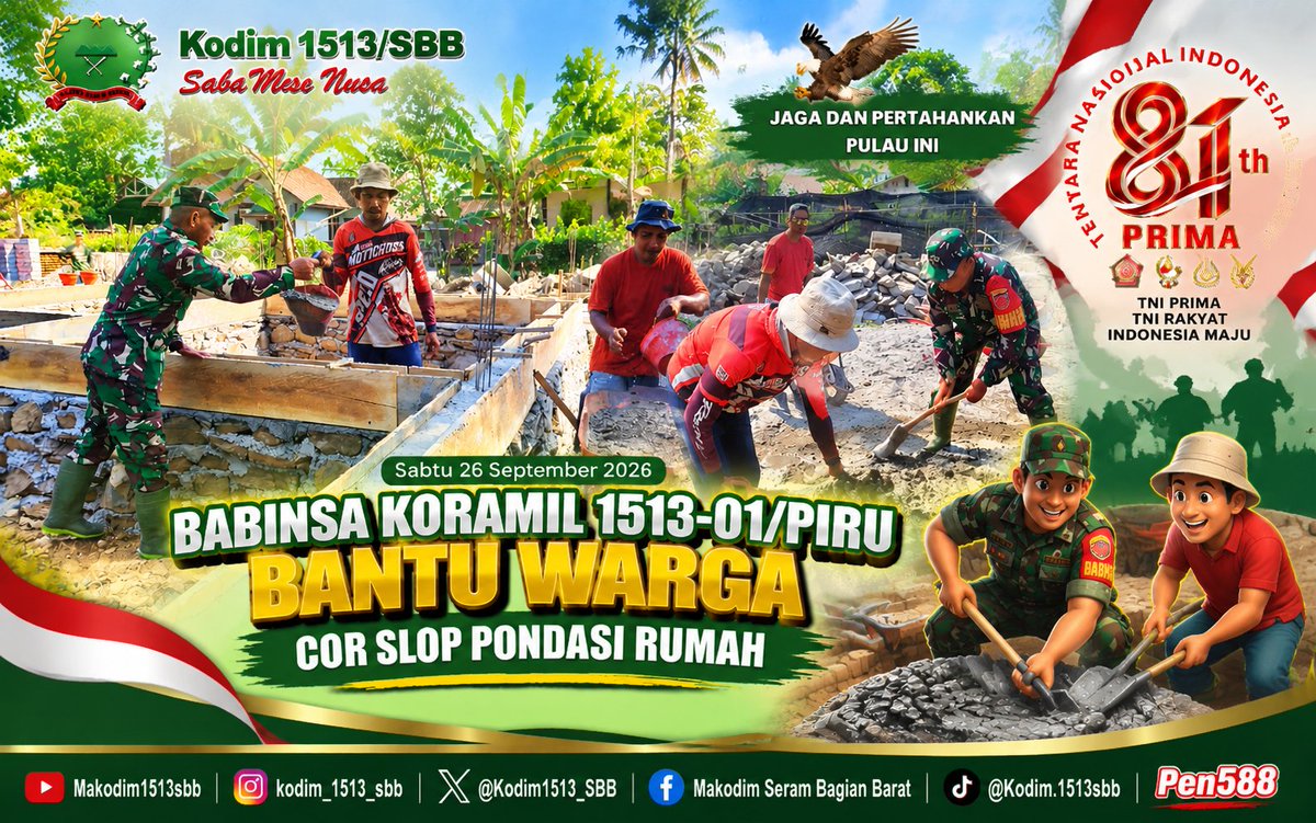M1513sbb's tweet photo. Babinsa Koramil 1513-01/Piru Bantu Warga Cor Slop Pondasi Rumah.

Baca selengkapnya👇
https://t.co/KTy4YYlRA9 https://t.co/0Iy67m4H2R