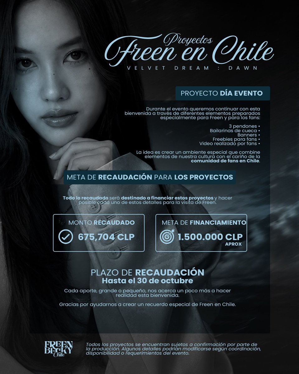 Freenbecky_CL's tweet photo. 🚨 ¡NOS QUEDA 1 MES! 🇨🇱🩵

Freen ya viene a Chile y necesitamos llegar a $1.500.000 para hacer realidad sus proyectos de bienvenida. 🌷

Ya llevamos $675.704, pero aún nos falta. 🥹

📅 Hasta el 30 de octubre.

Cada aporte cuenta. ¡Ayúdanos a hacerlo realidad! 🫶🏻
📩 Si quieres aportar los datos son : 
💳 DATOS DE TRANSFERENCIA

Andrea Carolina Ferrer Morales
RUT: 25.988.964-2
Mercado Pago — Cuenta Vista
N°: 1088161063
Correo: andreacarolina23@gmail.com

#srchafreen‌ #velvetdream
#FreenLatinAmericaTour 
#FreenBeckyChile