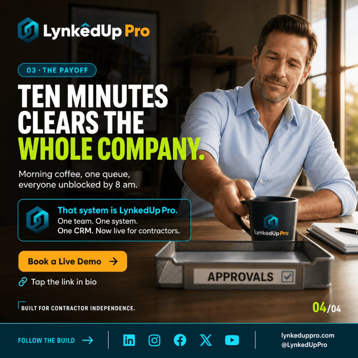 lynkedupSaaS's tweet photo. Every yes you owe, one tab.
Expenses, quotes, change orders, one queue, oldest first, one tap each. Ten minutes and the whole company is unblocked.
Book a Live Demo at https://t.co/lM7DmUyRki
#LynkedUpPro #ContractorCRM
.
.
.
.
Good Saturday Deflate Northwestern Cleveland https://t.co/kgV2yyr07c