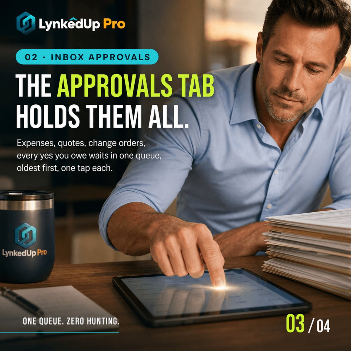 lynkedupSaaS's tweet photo. Every yes you owe, one tab.
Expenses, quotes, change orders, one queue, oldest first, one tap each. Ten minutes and the whole company is unblocked.
Book a Live Demo at https://t.co/lM7DmUyRki
#LynkedUpPro #ContractorCRM
.
.
.
.
Good Saturday Deflate Northwestern Cleveland https://t.co/kgV2yyr07c