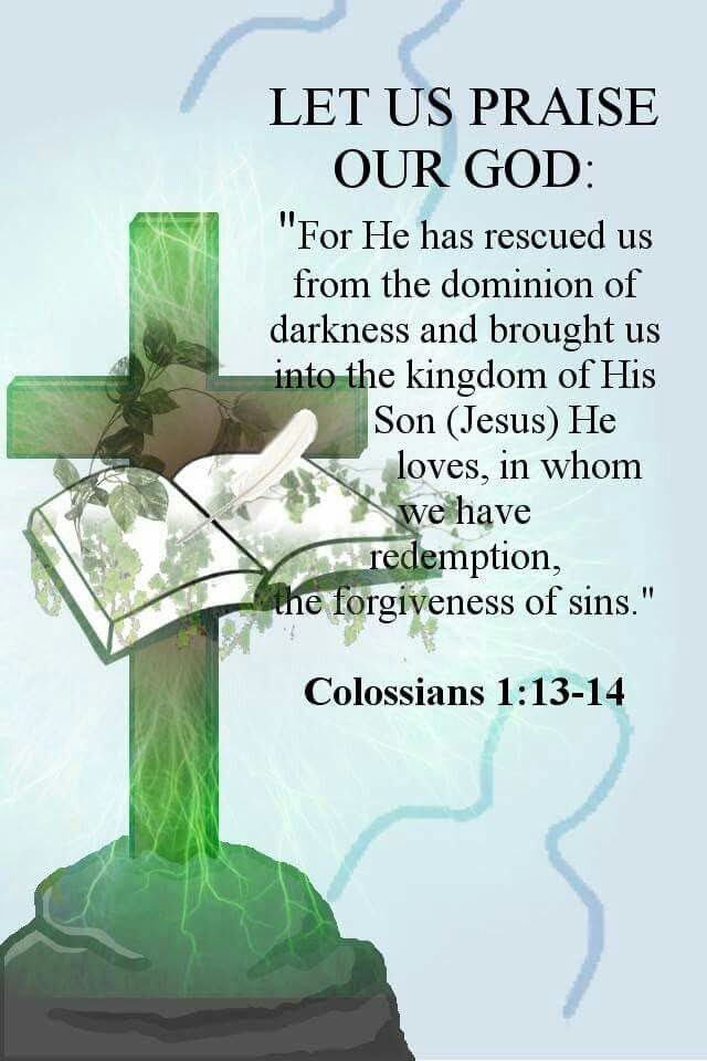 JeanJuniel's tweet photo. Colossians 1:13-14

Amplified Bible

The Incomparable Christ
13 For He has rescued us and has drawn us to Himself from the dominion of darkness, and has transferred us to the kingdom of His beloved Son, 14 in whom we have redemption [because of His sacrifice, resulting in] the forgiveness of our sins [and the cancellation of sins’ penalty].