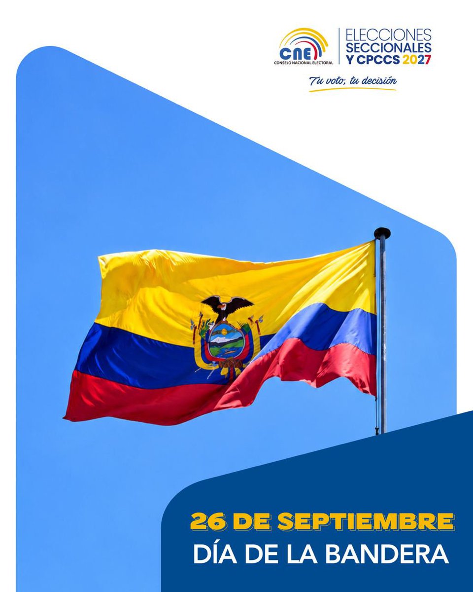 CNE_Cotopaxi's tweet photo. #DíaDeLaBandera 🟡 🔵 🔴

La Bandera de nuestro país 🇪🇨 representa nuestra historia, identidad y cultura. Desde la Delegación Provincial Electoral de #Cotopaxi rendimos homenaje a este símbolo patrio. https://t.co/uU11rxWphn