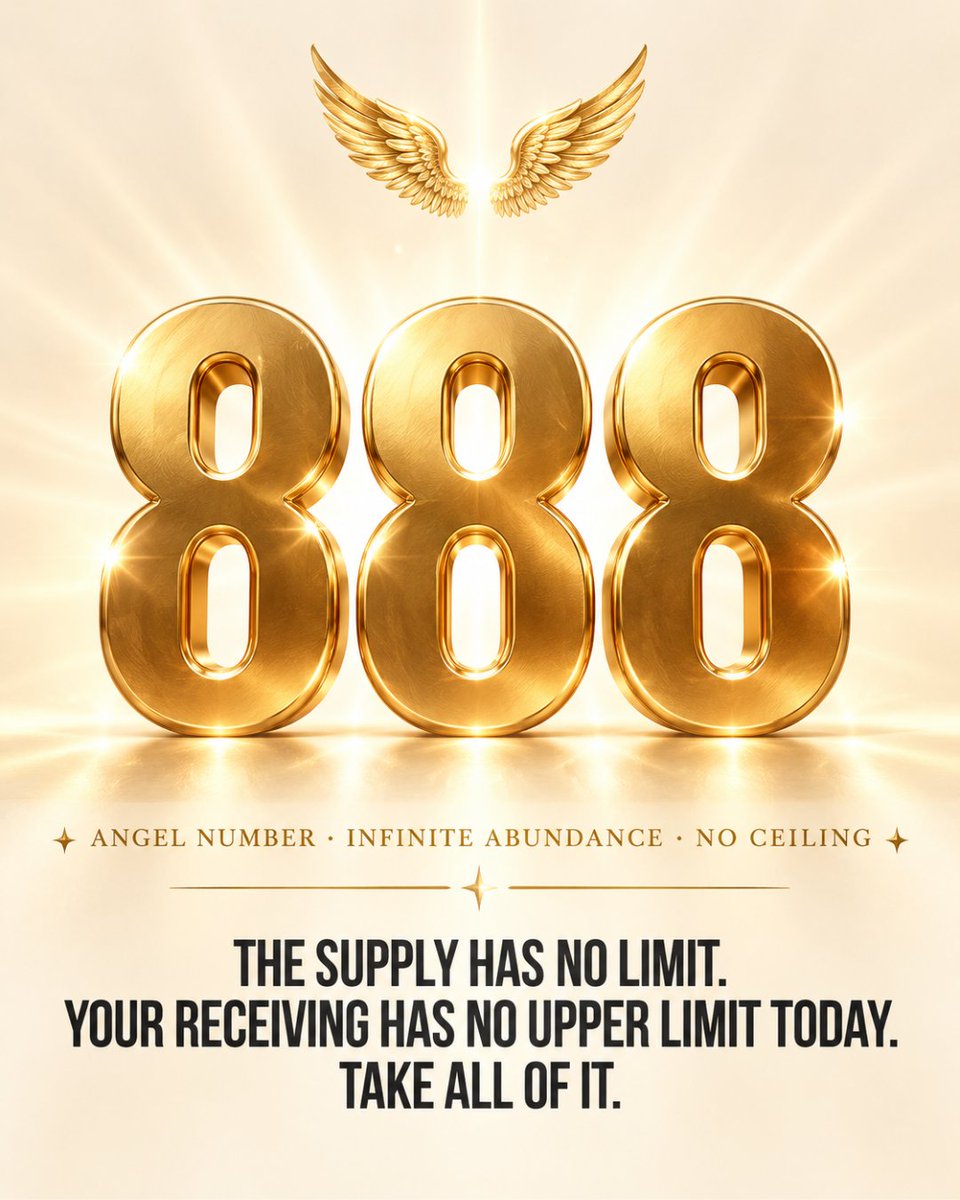 imoneymantra's tweet photo. 888 is the most financially powerful number in the angel system. The 8 on its side is the infinity symbol - and three 8s is infinity cubed, the complete and total removal of any upper limit on what you are allowed to receive today.

This is not a day to pre-edit your receiving. Not a day to quietly decide in advance what is a reasonable amount for someone in your situation to be given. 888 is the signal to release every internal ceiling - every belief that caps your abundance at a level that feels safe - and stay completely, unconditionally open.

The supply coming toward you today has no limit. The channel is fully open. Claim everything flowing through it without reducing it to a size that feels more believable. There is no upper limit today. Take all of it.