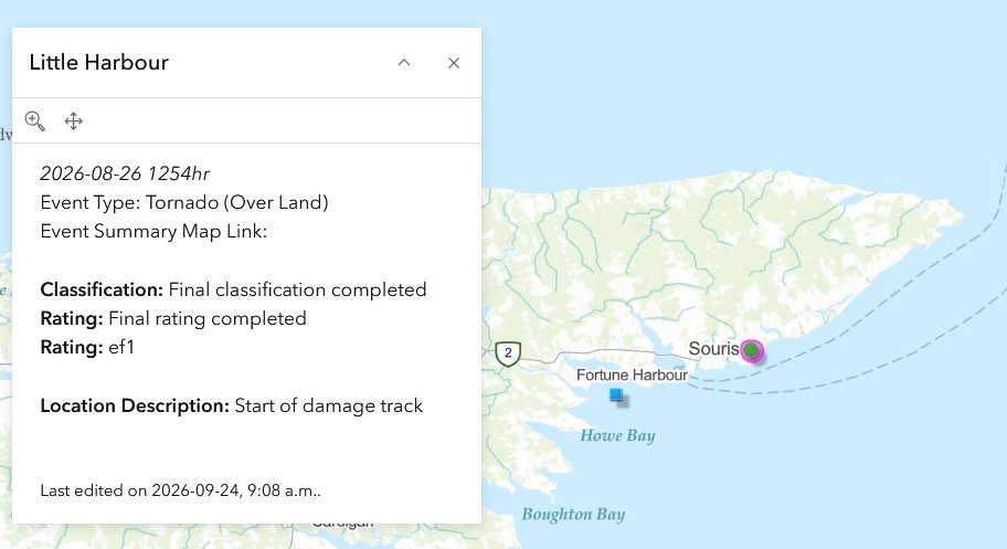 Gio_wx's tweet photo. It appears the Northern Tornadoes Project has upgraded a previously confirmed EF-0 tornado from August 26th, 2026 near Little Harbour, Prince Edward Island to EF-1 intensity. This is officially the STRONGEST tornado on record to occur on Prince Edward Island. #pestorm https://t.co/trX7vMgLPq