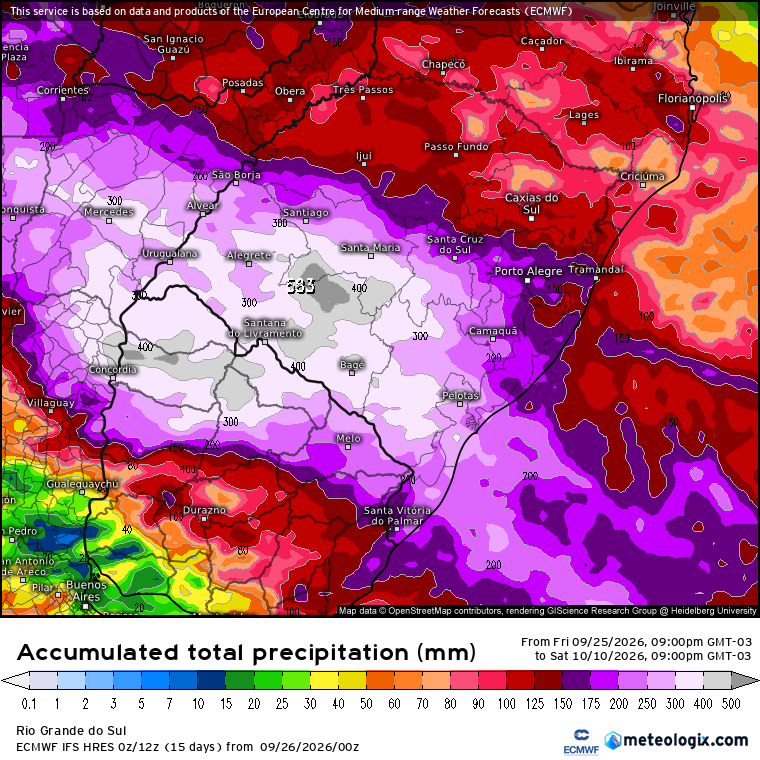 TempoOeste's tweet photo. Preocupante!

Modelo Europeu/ECMWF projeta mais de 500mm de acumulados nos próximos 15 dias no RS!

Modelos meteorológicos mudam diariamente, não considere como previsão.

Acompanhem os novos boletins, e os alertas dos orgãos oficiais. https://t.co/PrsjcRko4Z