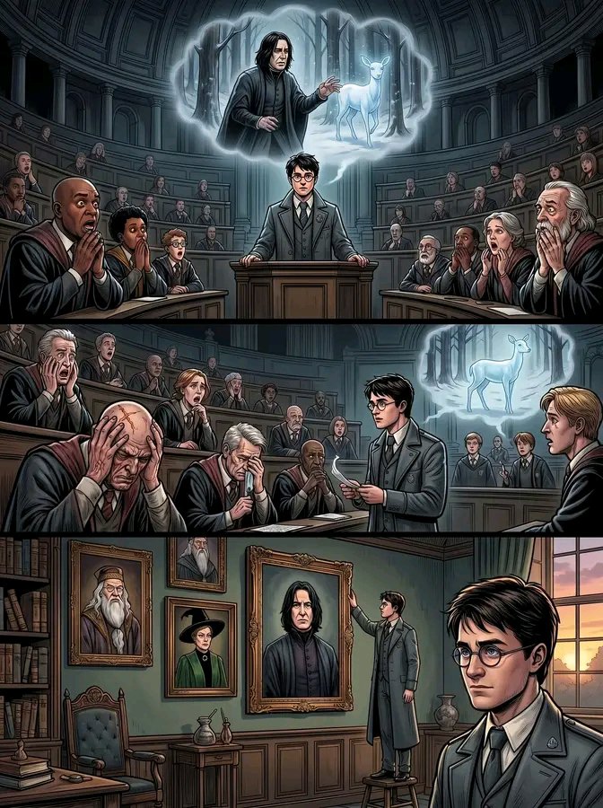 Kieran10x's tweet photo. After the war, Harry made sure that the wizarding world knew the true story of Severus Snape. He explained that Snape had been secretly working for Dumbledore and that his loyalty had been crucial to protecting him and ultimately defeating Voldemort. The truth revealed through Snape’s memories showed the enormous risk he had taken for years while everyone, including Harry, believed he was still on Voldemort’s side.

Because of Harry, Snape’s legacy was no longer defined simply by the fact that he had been the Hogwarts headmaster when the Death Eaters took control of the school. His sacrifice and true allegiance became part of the history of the war, and his place at Hogwarts was preserved. The same student who had spent years hating Snape ultimately became one of the people who made sure his sacrifice was remembered rather than allowing him to be condemned to the version of his story that everyone had believed during the war.