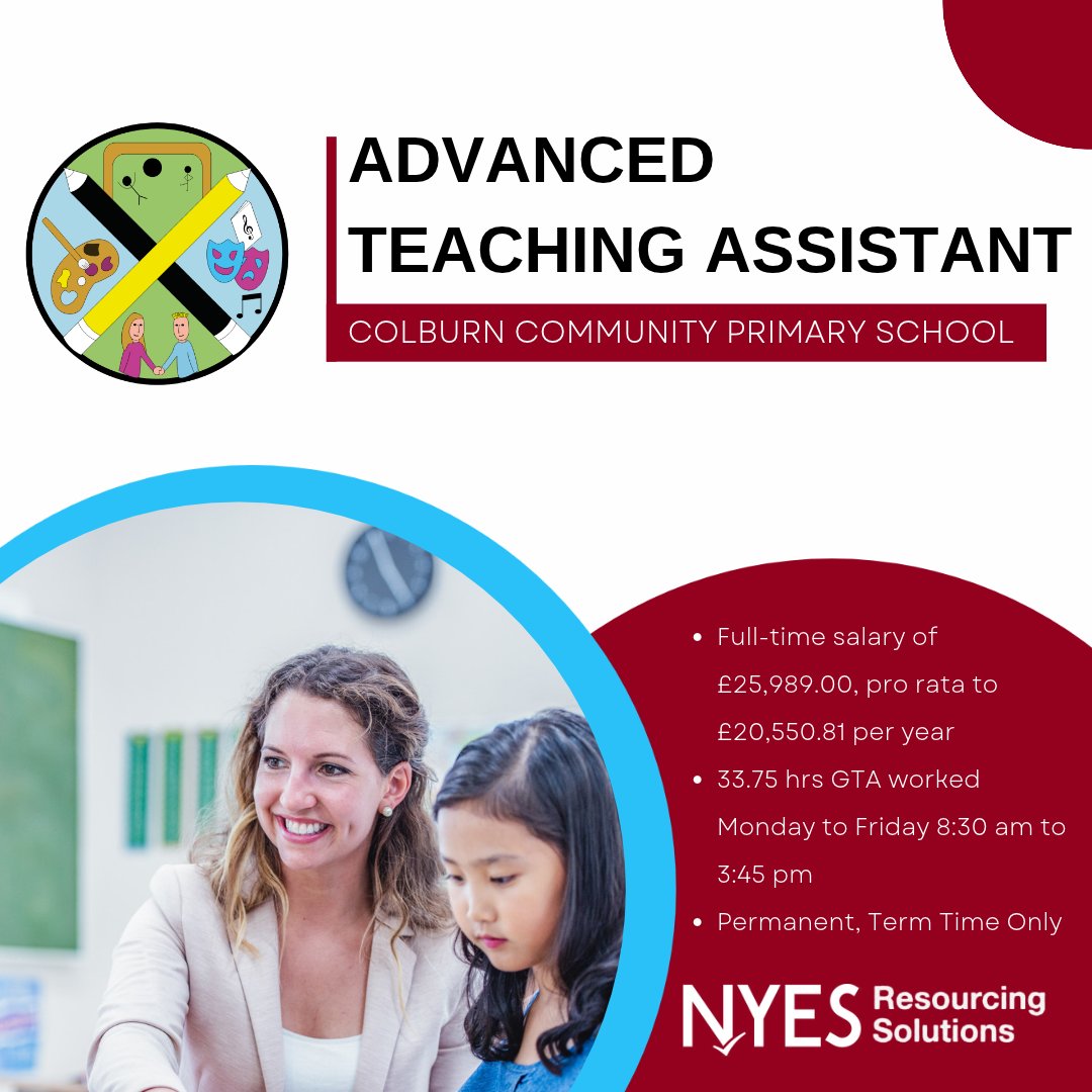 NYESResourcing's tweet photo. Make a difference every day by helping children grow in confidence, develop a love of learning and achieve their full potential.
Apply here! https://t.co/N1H9aYseco
#TeachingAssistant #AdvancedTeachingAssistant https://t.co/vzkW0L81Ms