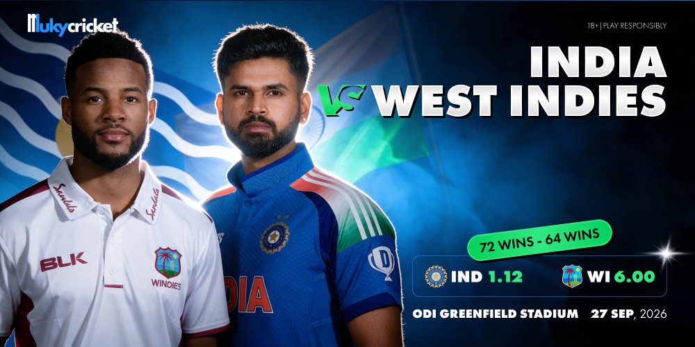 lukycricketcom's tweet photo. India vs West Indies 1st ODI 
27 September 

India beat West Indies in their last T20 World Cup meeting with a record chase, its going to be an exciting match up!

Place your bets, keep up with the statistics and watch the game live on https://t.co/VQaEQfe45F https://t.co/STevj40K2W