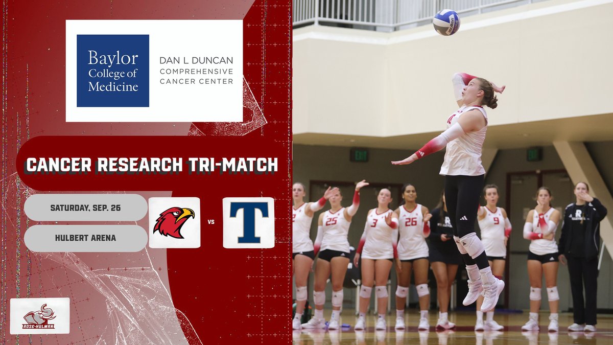 rhitsports's tweet photo. 🏐: Rose-Hulman volleyball returns to Hulbert Arena to host Illinois Tech and Trine in their Cancer Research Tri-Match. #GoRose
📍: Terre Haute, Ind.
⏰: 11 AM & 3 PM
📺: https://t.co/osGzVsJkn5
📊: https://t.co/czrEXOiwwl
📄: https://t.co/1muPMJUzhX https://t.co/H5JXQXjqFI