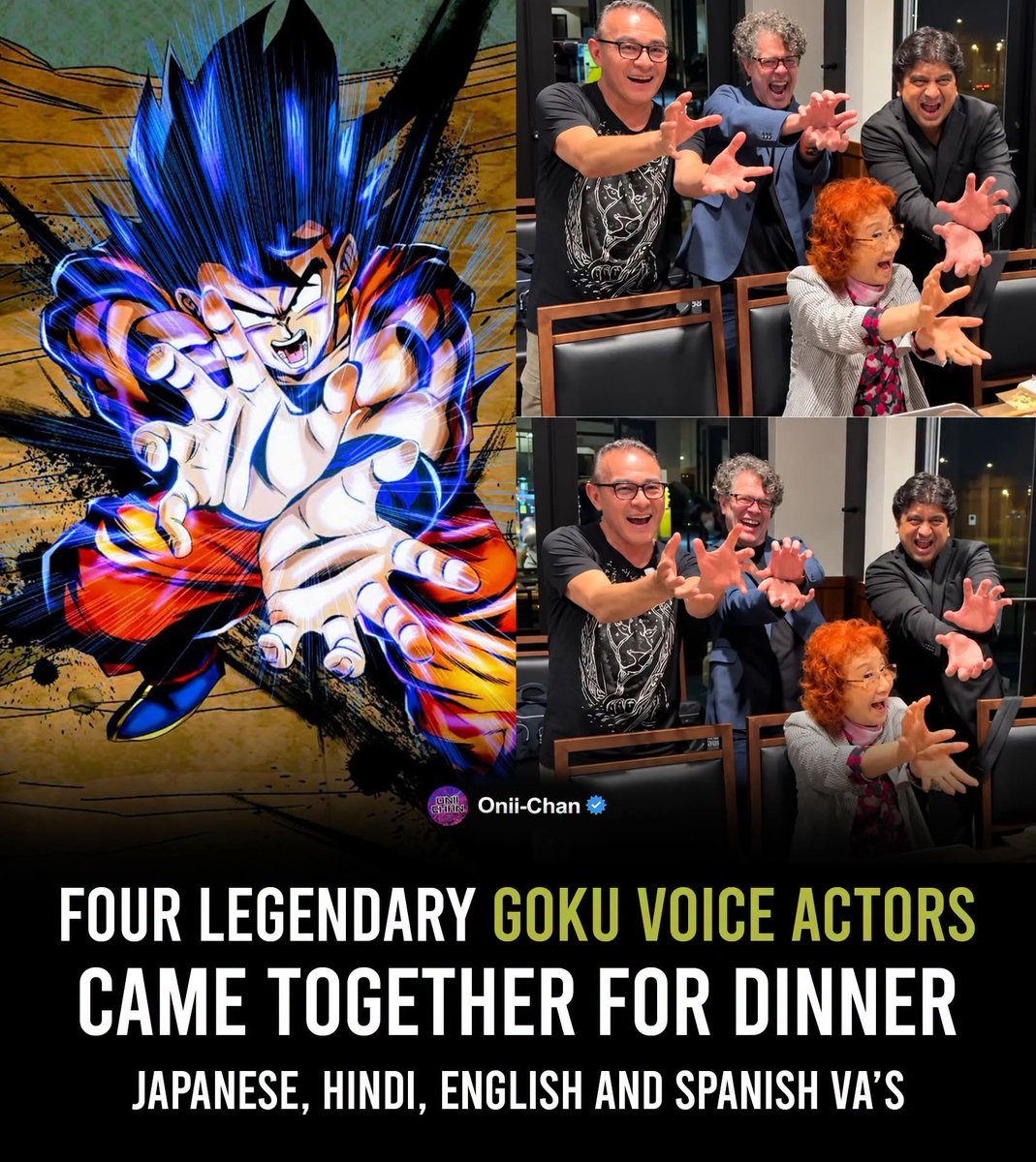 oniichanph's tweet photo. Goku's voices from four different countries just met in Houston 👀

A truly special Dragon Ball moment brought together four actors who have each given Goku his voice for different generations and audiences:

• Masako Nozawa (OG Japanese)
• Mario Castañeda (Latin American Spanish)
• Sean Schemmel (English)
• Ankur Javeri (Hindi)

Now they're together in Houston for Tokyo X, where all four are scheduled to share the stage in a rare international reunion.

And naturally, they couldn't get together without doing the move that every Dragon Ball fan knows.

KAMEHAMEHA! 💥🔥

Different languages. Different performances. One Goku. One character who connected generations across the world.