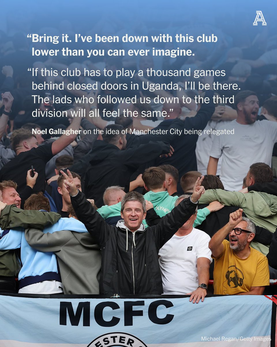TheAthleticFC's tweet photo. “The club did what they felt they had to do and are adamant they have done nothing wrong and I will take the word of Khaldoon over any clown on YouTube or biased ex-player-turned-pundit. 

“Until he speaks, I stand with the club. Then we’ll see.”

Noel Gallagher says he has already been “shouted at in the street” after the news that Manchester City are to be found guilty of the vast majority of the Premier League’s 115 charges over alleged financial mismanagement.

The Oasis songwriter and guitarist spoke to @SamLee about the situation — and insists City's achievements will not be tarnished in his eyes.

Free to read: https://t.co/uROttLqnUN