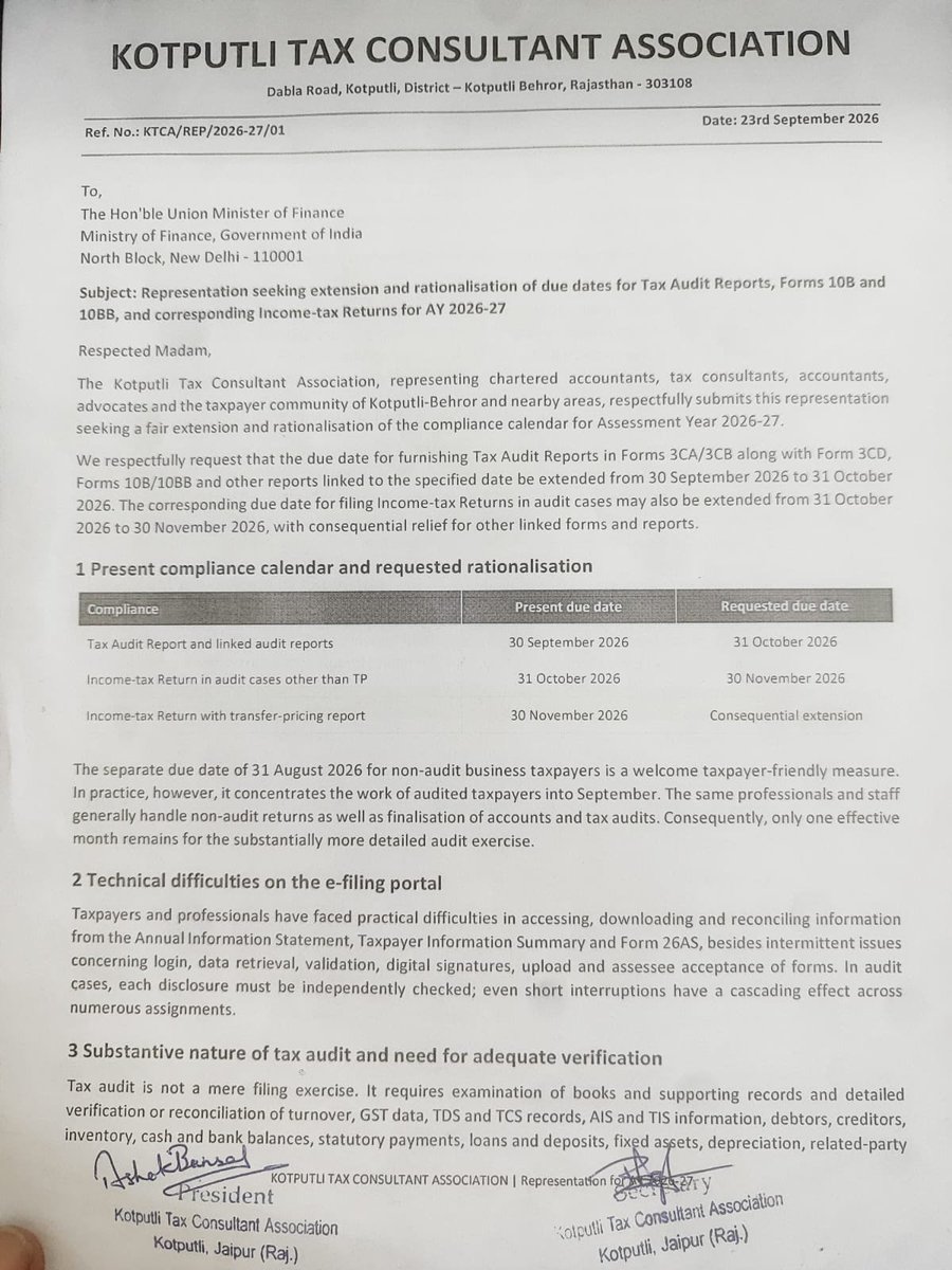 rambajajgst's tweet photo. Retweet For Support and Reach 

Representation by Kotputli Tax Consultant Association, Rajasthan for extension of #ExtendTaxAuditDueDate 

Ram Bajaj
8696424223

For Regular GST Updates, Join this Group
https://t.co/qwbrJcdzci https://t.co/t4rgbhCu48