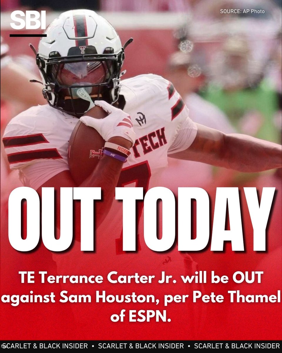 SBInsiderHQ's tweet photo. NEW: TE Terrance Carter Jr. will be OUT for today’s game against Sam Houston State, per Pete Thamel.

What are you thoughts 🤔⬇️ https://t.co/bnckf9wsvl