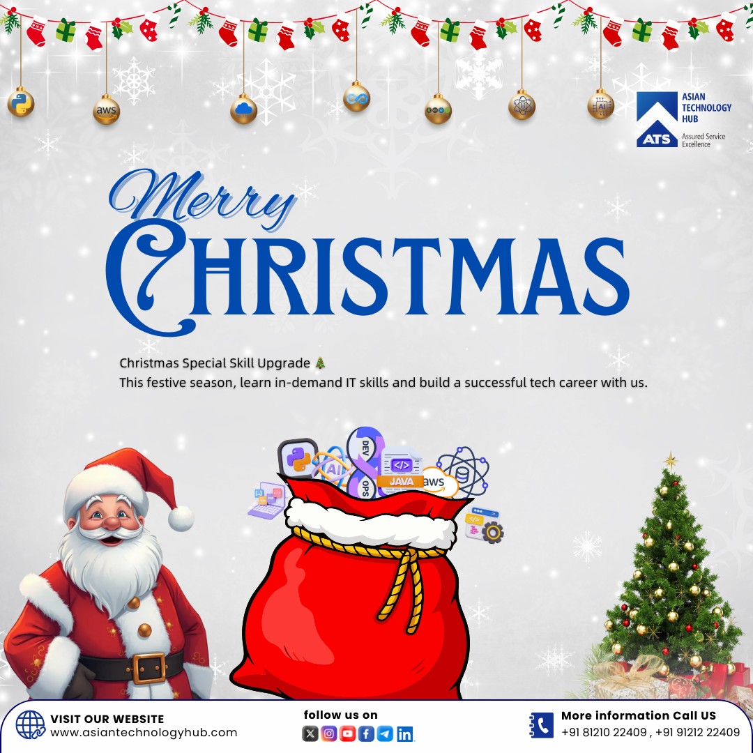 DominickAiuuj's tweet photo. Merry Christmas from Asian Technology Hub! Give yourself the gift of future-ready IT skills. Advance your career with Python, Data Science, AI, Cloud, and DevOps through live training and expert guidance. New batches starting. Limited seats https://t.co/a1vjq8hEym