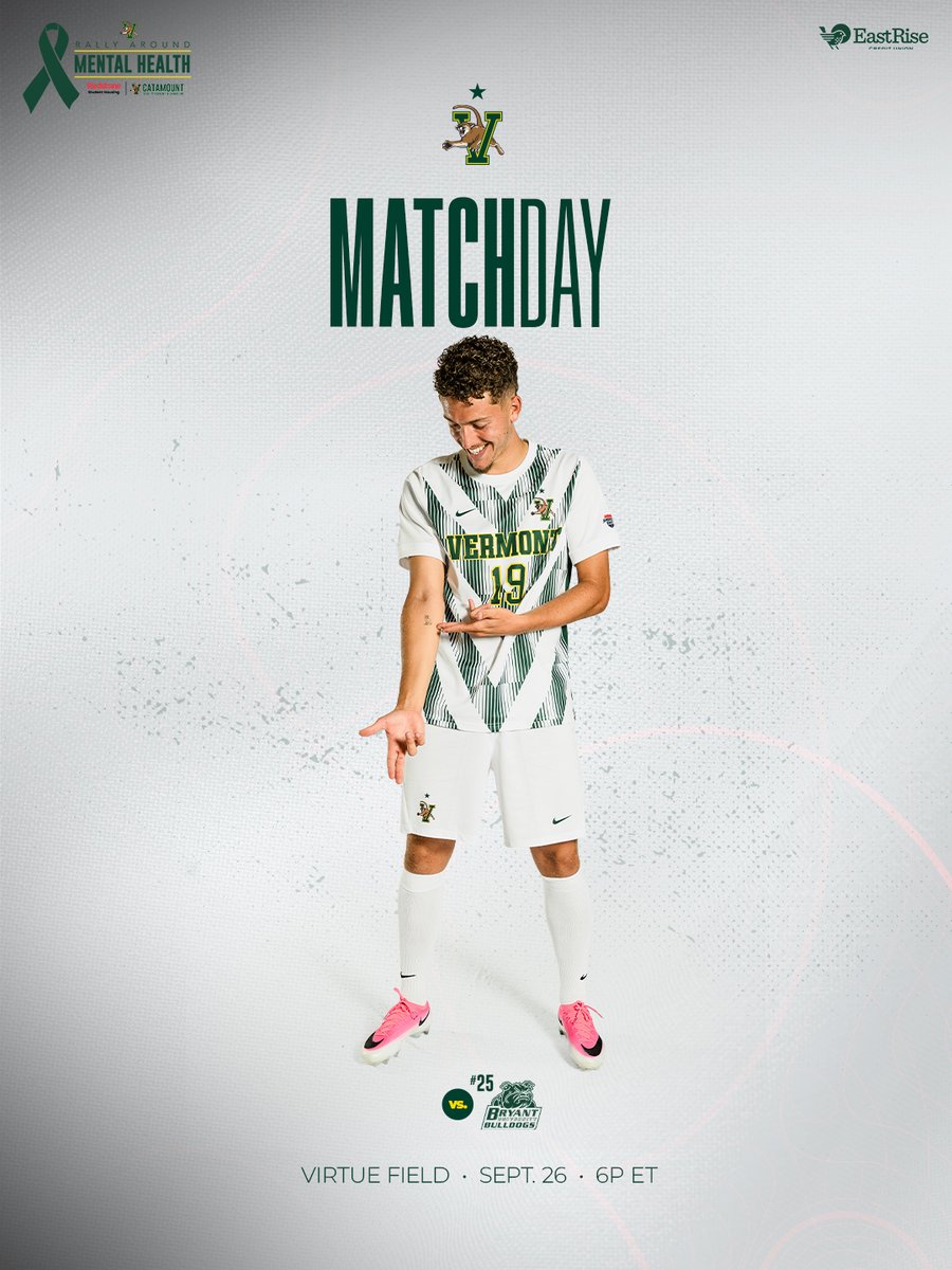 UVMmsoccer's tweet photo. Back at Virtue Field to open America East play ⭐️⚔️
🆚 No. 25 Bryant
🕰️ 6 P.M.
⚽️ Rally Around Mental Health Game Pres. by Redstone
📺 ESPN+ | https://t.co/C6v8xqlJP0
📊 Live Stats | https://t.co/vBL10keASY
#LetsRally https://t.co/mKQqkdtQ06