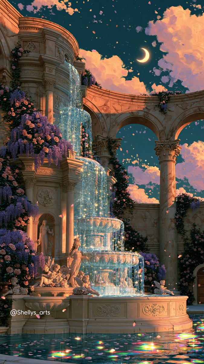 shellys_arts's tweet photo. Elysium 🦚✨

Marble palaces wrapped in flowers, quiet fountains shimmering under a painted sky, and little corners that feel untouched by time.

A little world I wish I could disappear into for a while. 🌙🪻

Which place would you visit first?

#aiart #digitalart #aestheticart https://t.co/46dmIhBTCJ