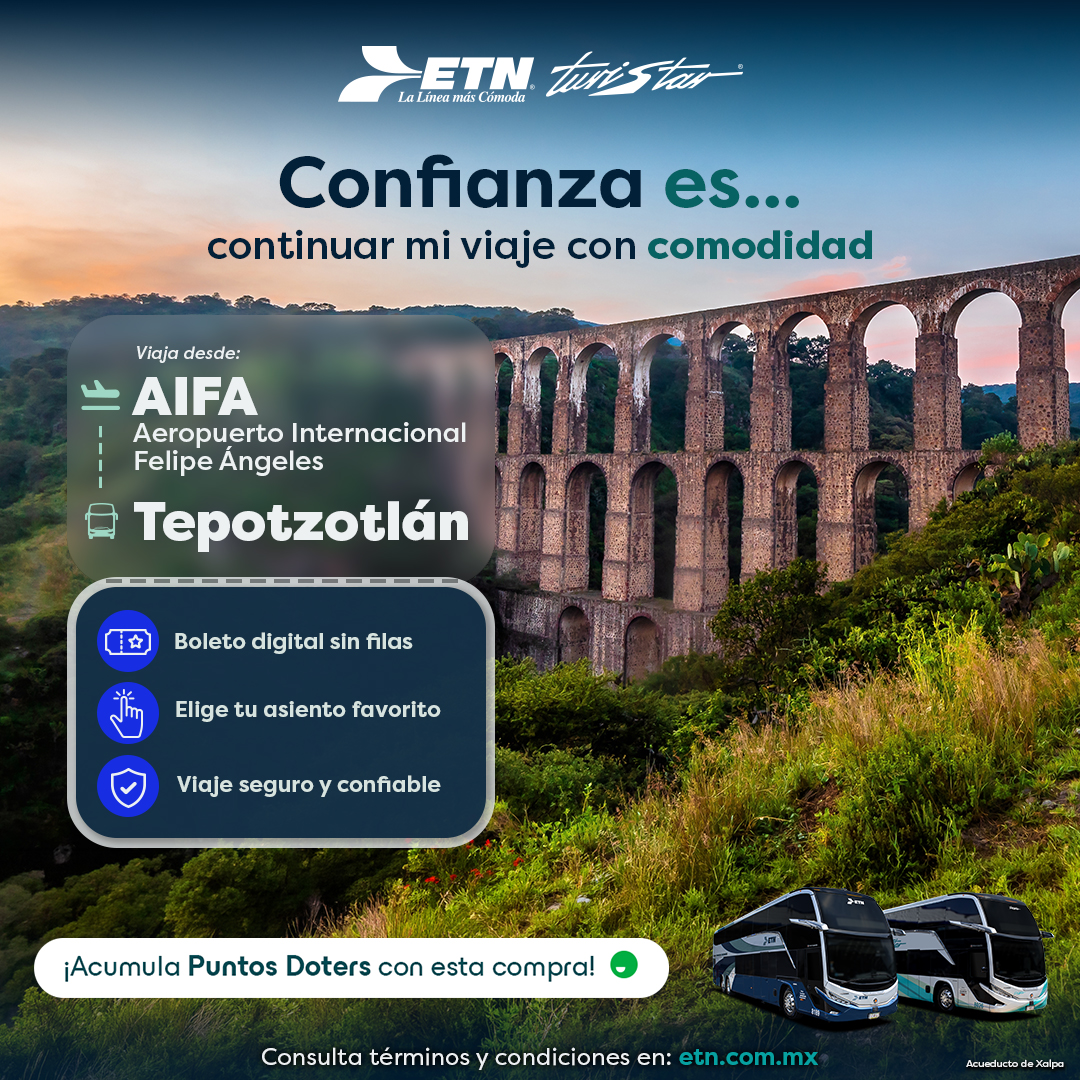 ETNTURISTAR's tweet photo. Confianza para llegar más lejos, comodidad para disfrutar el camino.

De AIFA a Tepotzotlán, viaja fácil y al mejor precio.🚍

📲 Consulta en https://t.co/6bBV8CsmjE https://t.co/ugbA2dtH7z