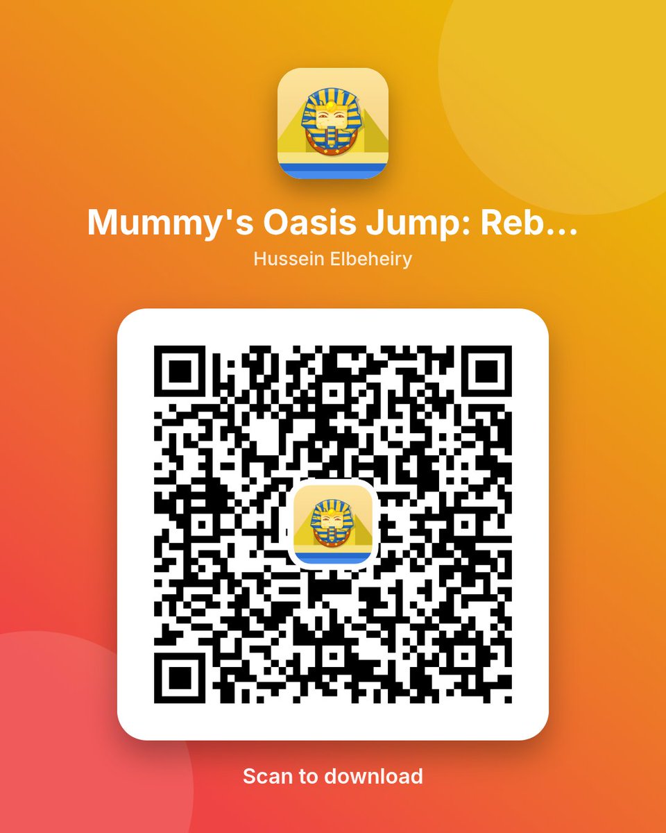 HusseinElbehary's tweet photo. QR download cards for print, booths, and share sheets.

AppCard builds them from your App Store listing: icon, screenshots, ratings. Not screenshot design from scratch.

From my Mummy's Oasis Jump: Reborn listing.

First 10 signups get a free month: https://t.co/5H7yWUAZgu https://t.co/azybUU1oh4