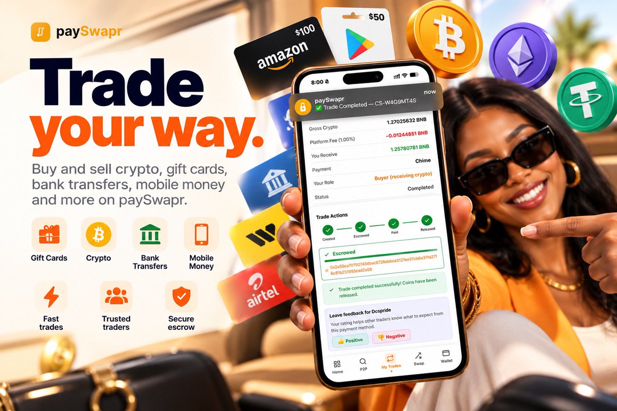 Thecoinconnect's tweet photo. One trade. Multiple ways to move value. 🔄

Buy and sell crypto, gift cards and more using payment methods that work for you — all on paySwapr.

Trade your way.

🔗 https://t.co/9LEwX9TJo5 https://t.co/xbSBLhJHAq