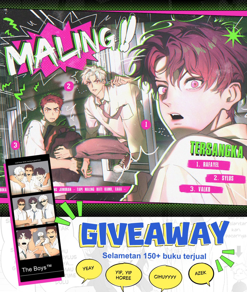 kyuto_hans's tweet photo. 🎉 GIVEAWAY TIME! 🎉
#comifuro23 #cf23
Selametan 150+ buku terjual 🥳🥳

Rules:
♡ Quote RT post ini
♡ lalu pilih mau tim siapa!

Hanya ada satu pemenang per tim, jadi total pemenang 2 

📢 PO  diperpanjang!!! 
GA + PO deadline 9 Oktober

Good luck! Lop u sekebon ❤️‍🔥❤️‍🔥
🔽🔽🔽 https://t.co/kyJK5nn028