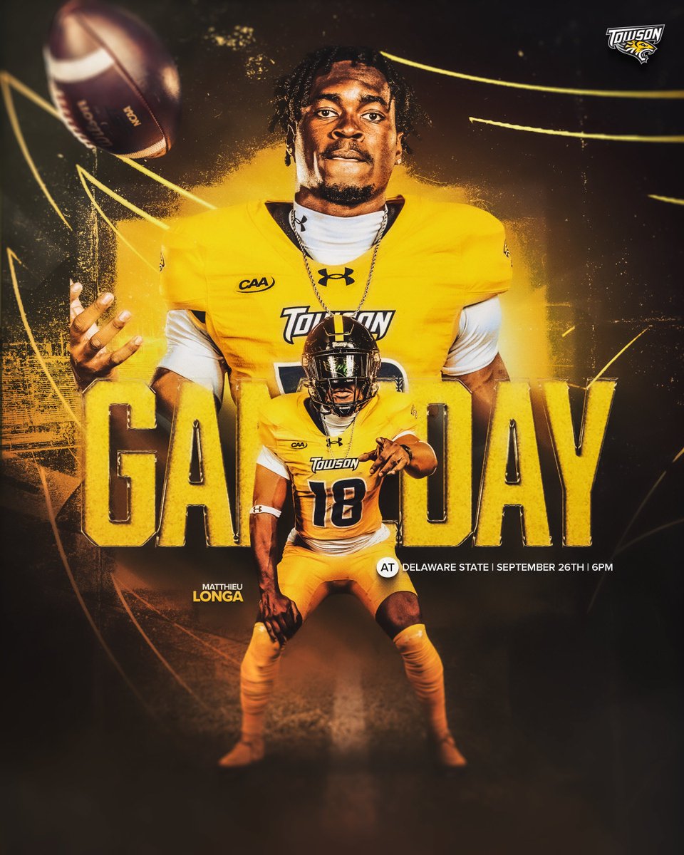 Towson_FB's tweet photo. Saturday night in Delaware.
🐯at Delaware State
🕕- 9/26, 6 p.m.
🏟️- Alumni Stadium - Dover, Del.
📺- MEAC Network - https://t.co/uCzpvSxMsW
📻- https://t.co/yXvAbgvIYV
📊- https://t.co/J9tkBJo756
📰- https://t.co/GZZupI7q9Y
#GohTigers | #ARETE https://t.co/wh3QBjVc5p
