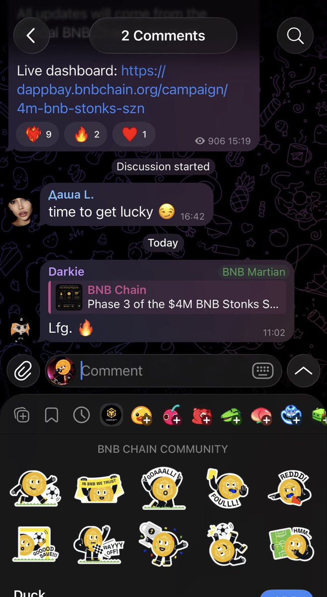 thebnbmascot's tweet photo. I can spot a builder as a sticker pack on the BNB chain telegram group 👀👷

The only sticker pack created by the chain https://t.co/imwdIlH8mY