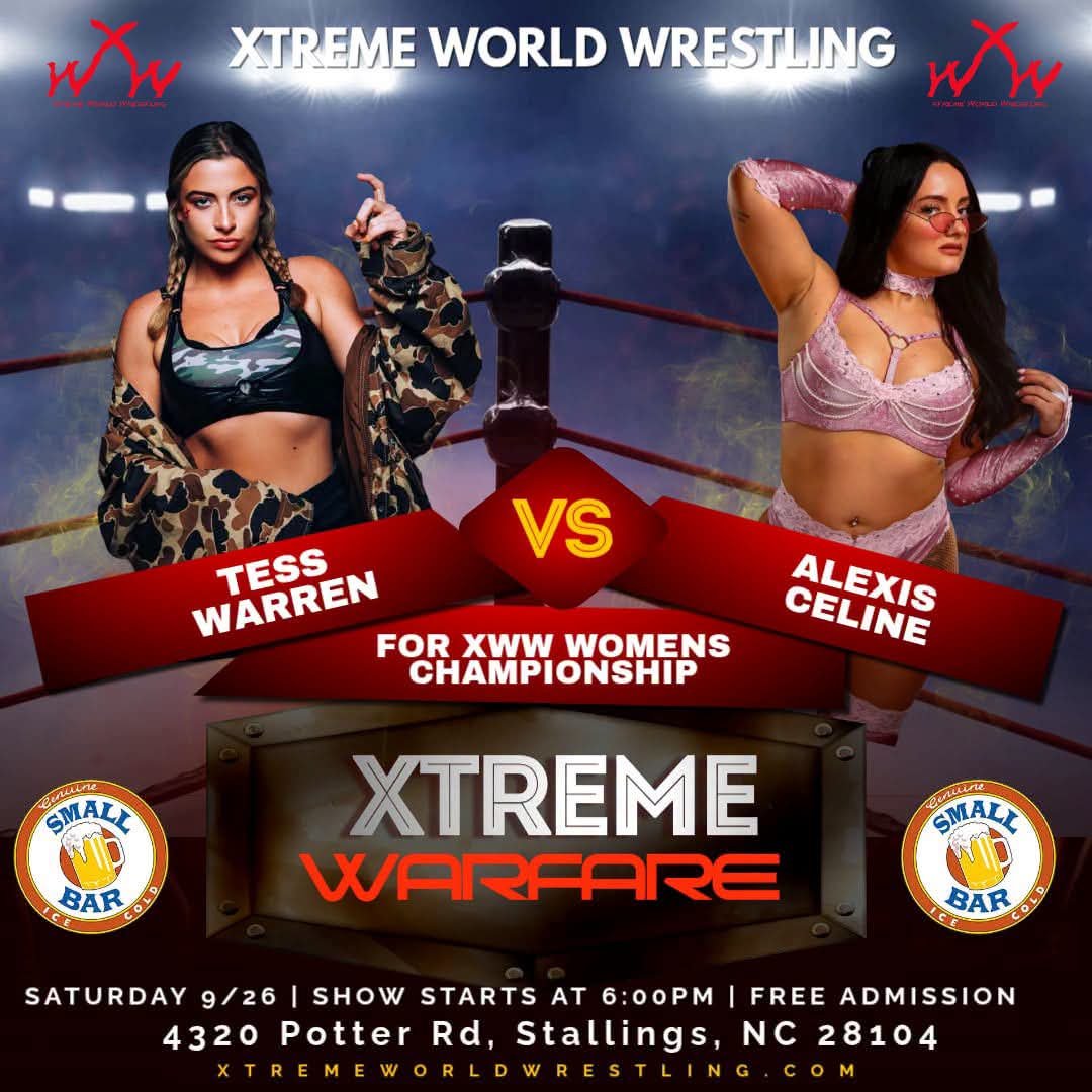 XwwOfficial's tweet photo. Match Announcement: @thealexisceline Challanges #BlessedHotMess #TessWarren 1v1 For the #XWW Women's World Championship tonight at #Small #Bar https://t.co/SOCN1wjTpG