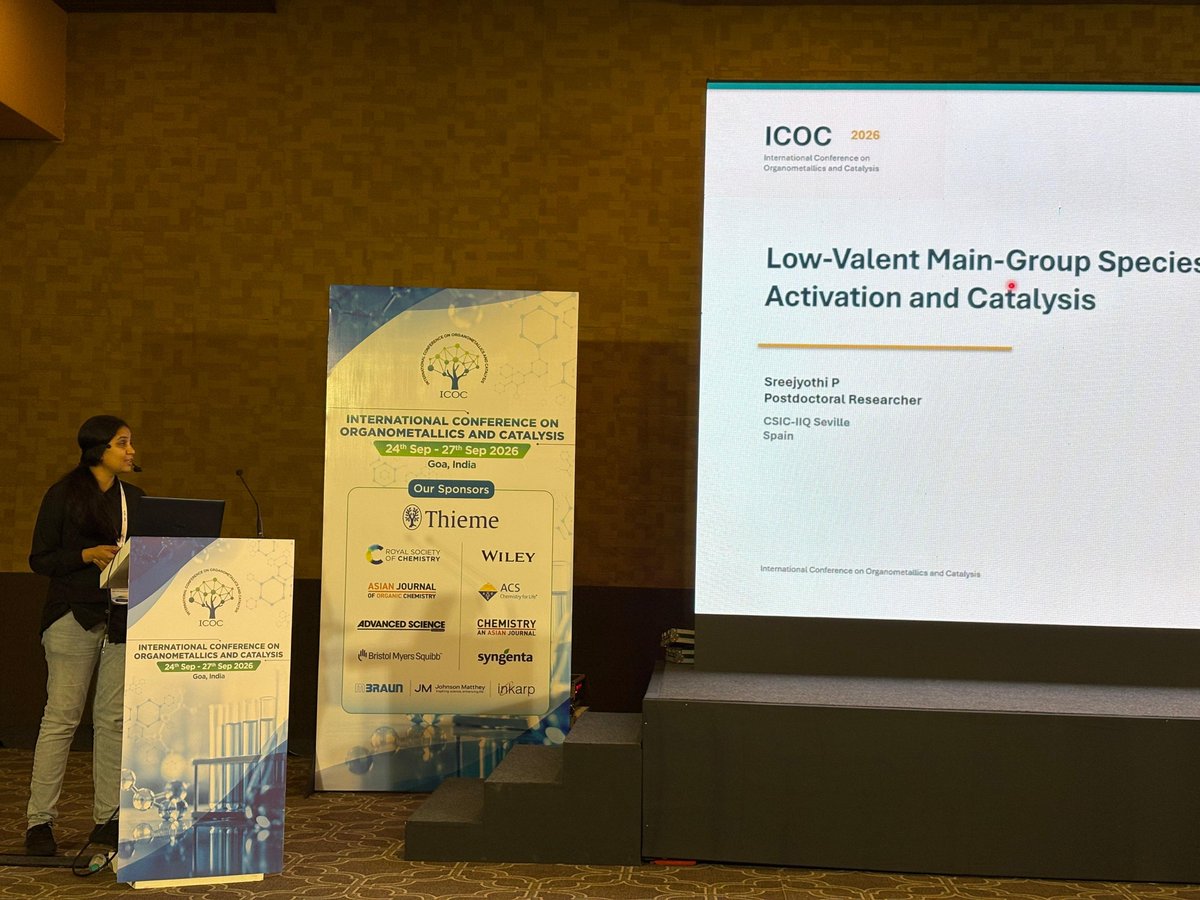 icoc_2026's tweet photo. 🧪 Science, chemistry, and inspiring perspectives come together at #ICOCIV2026! 
🎤 Dr. Shreejyothi Prassannam for delivering a fascinating Short-Invited Lecture, engaging the audience with exciting scientific insights. ✨ https://t.co/XGySJWnw8m