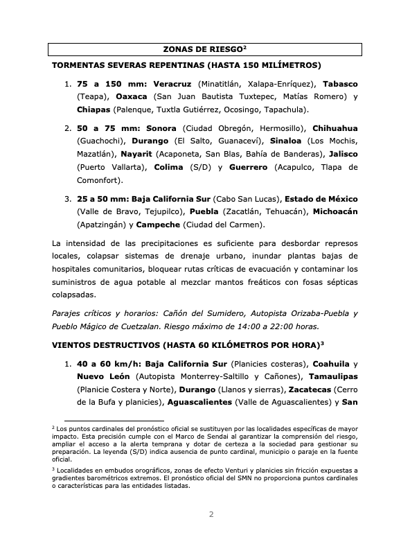 siempreinexorab's tweet photo. Boletín de Riesgo Inminente 537 para México
Nivel de Amenaza: Rojo (riesgo máximo focalizado)
Vigencia: sábado 26 de septiembre de 2026
Sendai Framework #EW4All - Impact Based Forecast #IBF
@PCEstatalVer @ProcivilTabasco @CEPCYGR_GobOax @pcivilchiapas @cepcsonora (hilo) https://t.co/WMVjVR09El